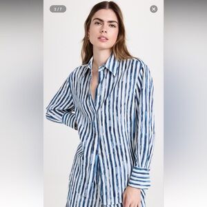 Vince Blue and White Painterly Stripe Oversized Button Down Shirt Size Small